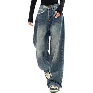 Wide Leg Denim Jeans Women High Waist Baggy Casual Vintage Streetwear